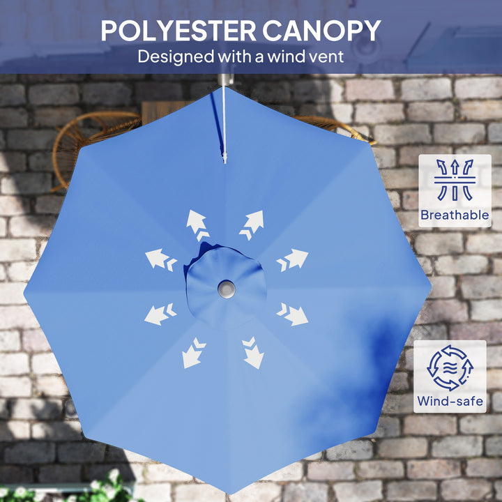 Outsunny 9.6 x 9.6 ft Wall Mounted Umbrella with Rotate, Patio Market Umbrella Parasol for Outdoor with Crank, Dark Blue