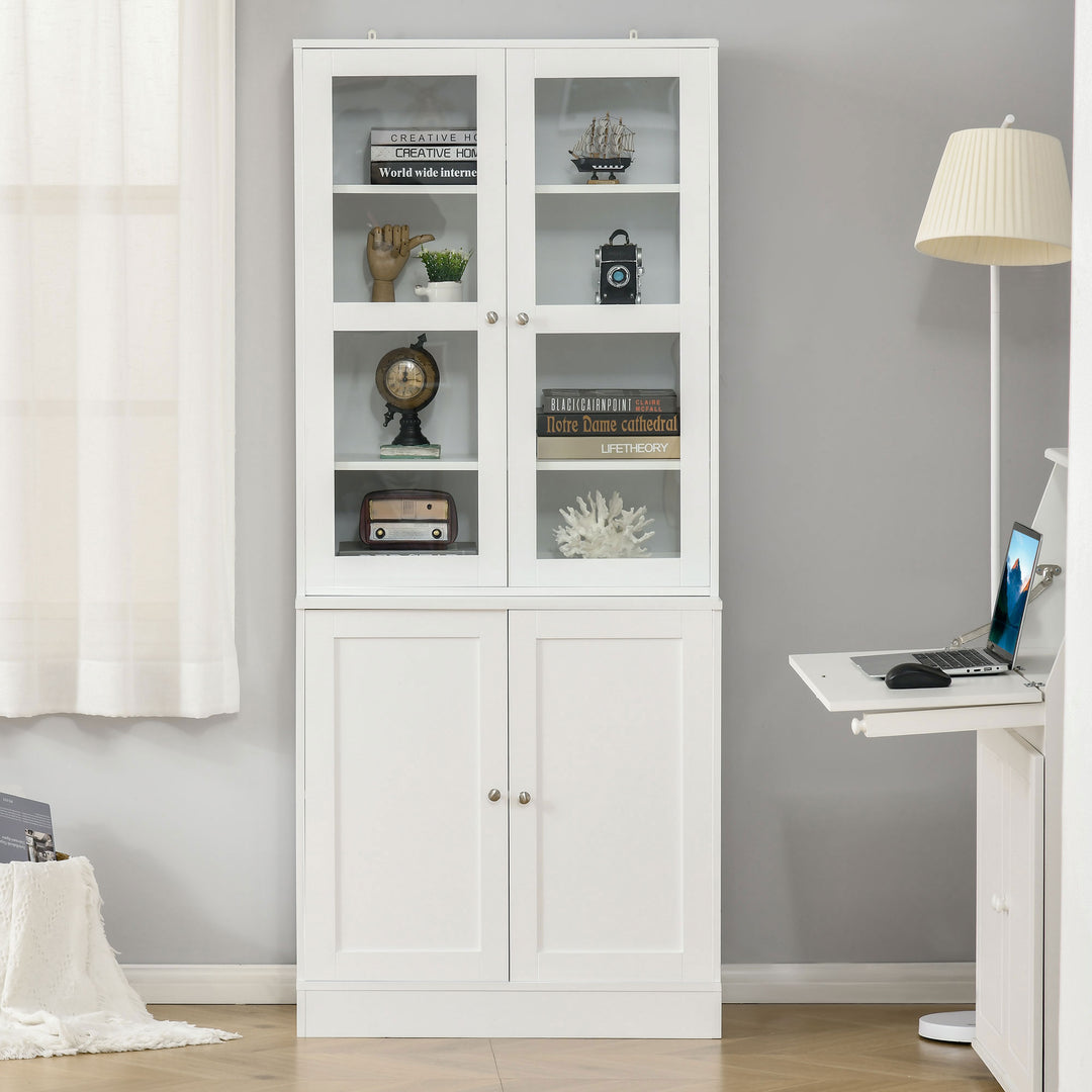 HOMCOM Bookcase Storage Cabinet with Doors, Modern Tall Bookshelf with 2 Adjustable Shelves, Display Unit for Study, Living Room, Home Office, White