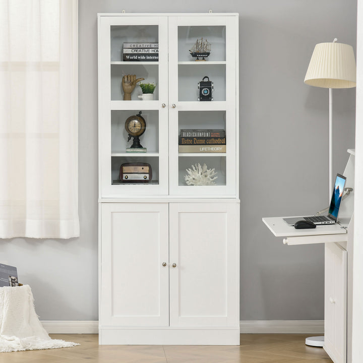 HOMCOM Bookcase Storage Cabinet with Doors, Modern Tall Bookshelf with 2 Adjustable Shelves, Display Unit for Study, Living Room, Home Office, White
