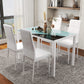 HOMCOM 5-Piece Rectangular Glass Kitchen Table and Chairs with Metal Frame and Faux Leather Upholstery for Dining Room, White