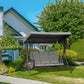 Outsunny 3 Person Porch Swing Outdoor Swing Chair with High Back Design, Side Pouches and Adjustable Canopy, Dark Grey