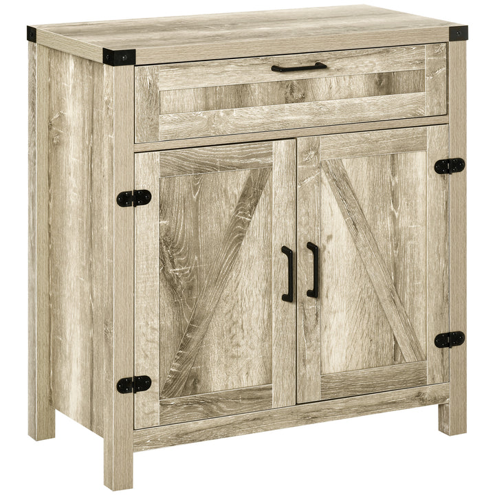 HOMCOM Farmhouse Kitchen Storage Cabinet, Sideboard Buffet Cabinet with 2 Rustic Barn Doors and Drawer, Oak