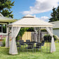 Outsunny 10'x10' Soft-top Steel Patio Gazebo Outdoor Sun Shelter with 2-Tier Polyester Roof, Curtain Sidewalls, White