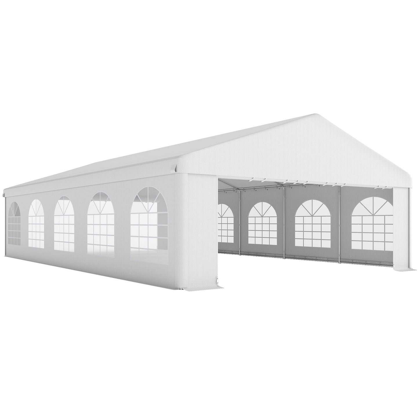 Outsunny 32'x16' Large Patio Gazebo, Steel Party Event Wedding Tent Canopy Carport Garage W/ 4 Removable Sidewalls for Outdoor Parking, White