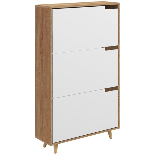 HOMCOM Slim Shoe Storage Cabinet with 3 Flip Drawers and Adjustable Shelves, Shoe Cabinet for 18-24 Pairs, White