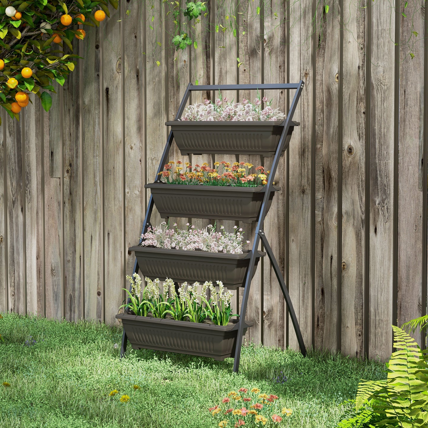 Outsunny 4-Tier Vertical Raised Garden Planter with 4 Boxes, Outdoor Plant Stand Grow Container for Vegetable Flowers, Brown