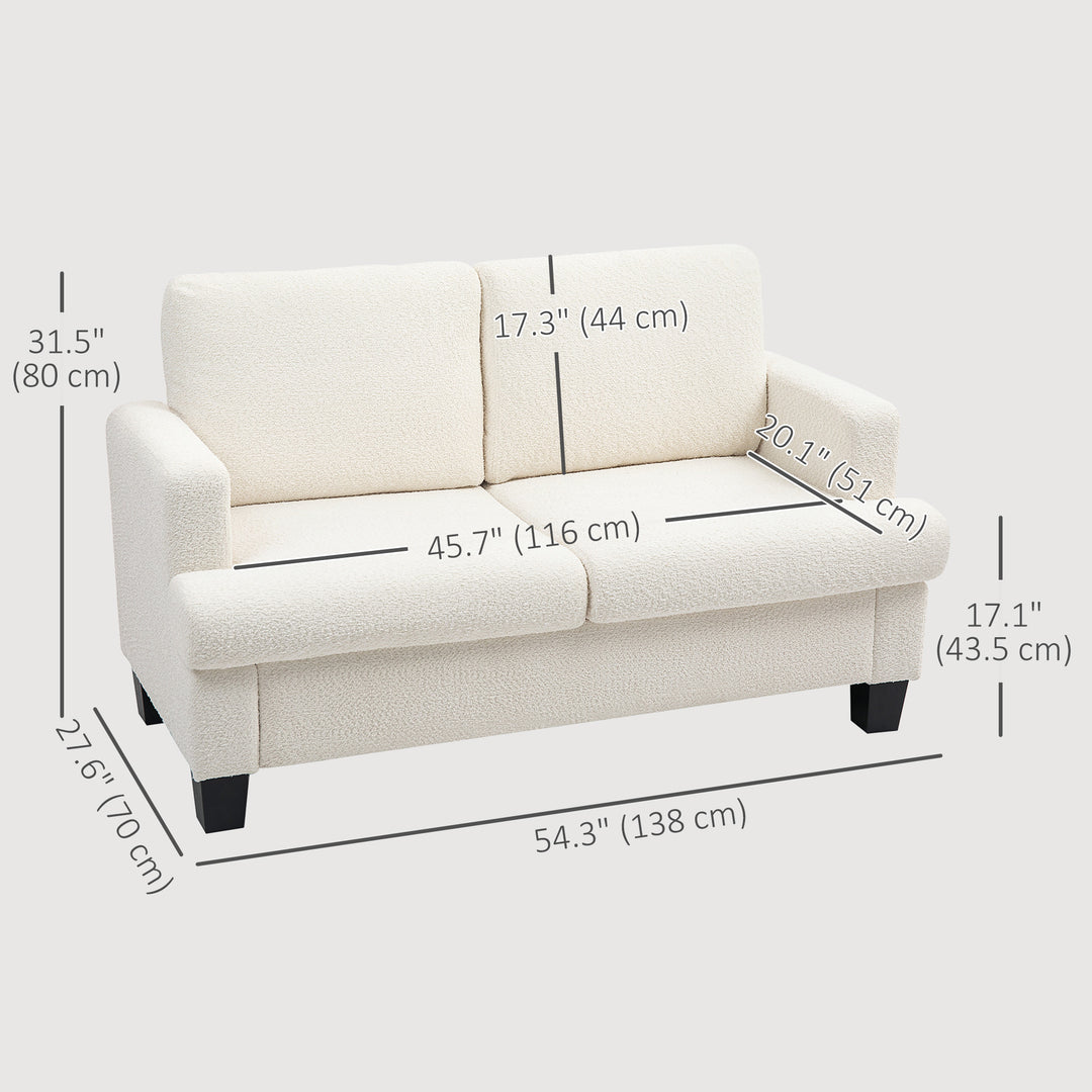 HOMCOM 54.3" Loveseat Sofa, 2 Seater Sofa with Removable Cushions, Small Couch with Wood Frame for Living Room, Cream White