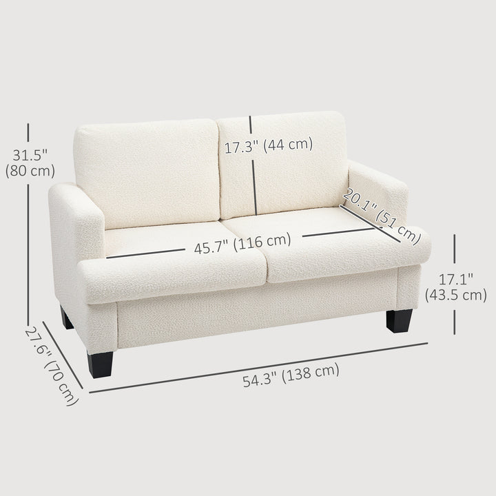 HOMCOM 54.3" Loveseat Sofa, 2 Seater Sofa with Removable Cushions, Small Couch with Wood Frame for Living Room, Cream White