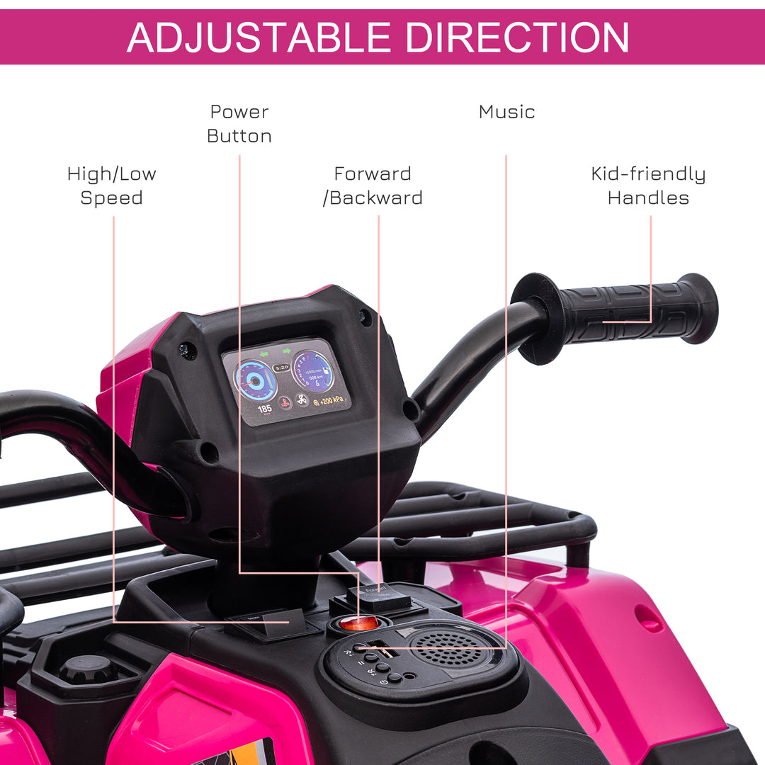 Aosom 12V Kids ATV Quad, 4 Wheeler Battery Powered Electric Vehicle with Music MP3, Headlights, High Low Speed, Treaded Tires, for Boys and Girls Ages 37-60 Months, Pink