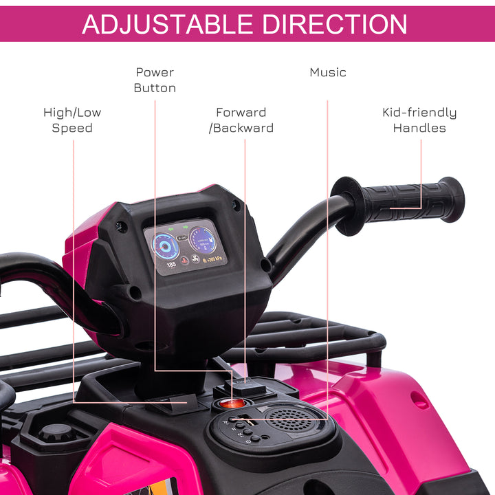 Aosom 12V Kids ATV Quad, 4 Wheeler Battery Powered Electric Vehicle with Music MP3, Headlights, High Low Speed, Treaded Tires, for Boys and Girls Ages 37-60 Months, Pink