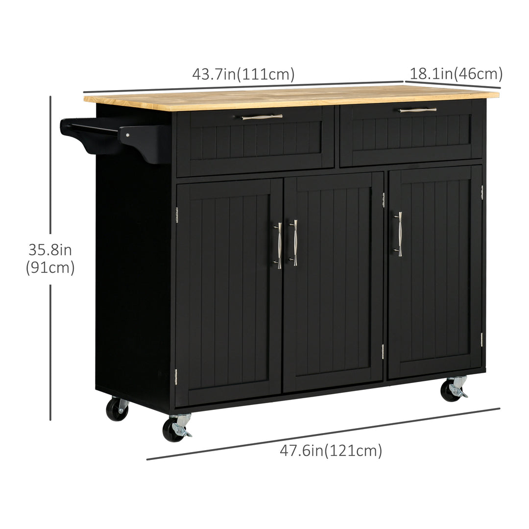 HOMCOM Modern Kitchen Island, Utility Kitchen Serving Cart with 2 Storage Drawers & Cabinets for Dining Room, Black