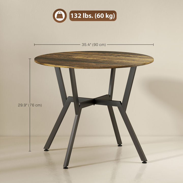 HOMCOM 35" Round Dining Table, Modern Dining Room Table with Steel Frame, Space Saving Small Kitchen Table, Brown