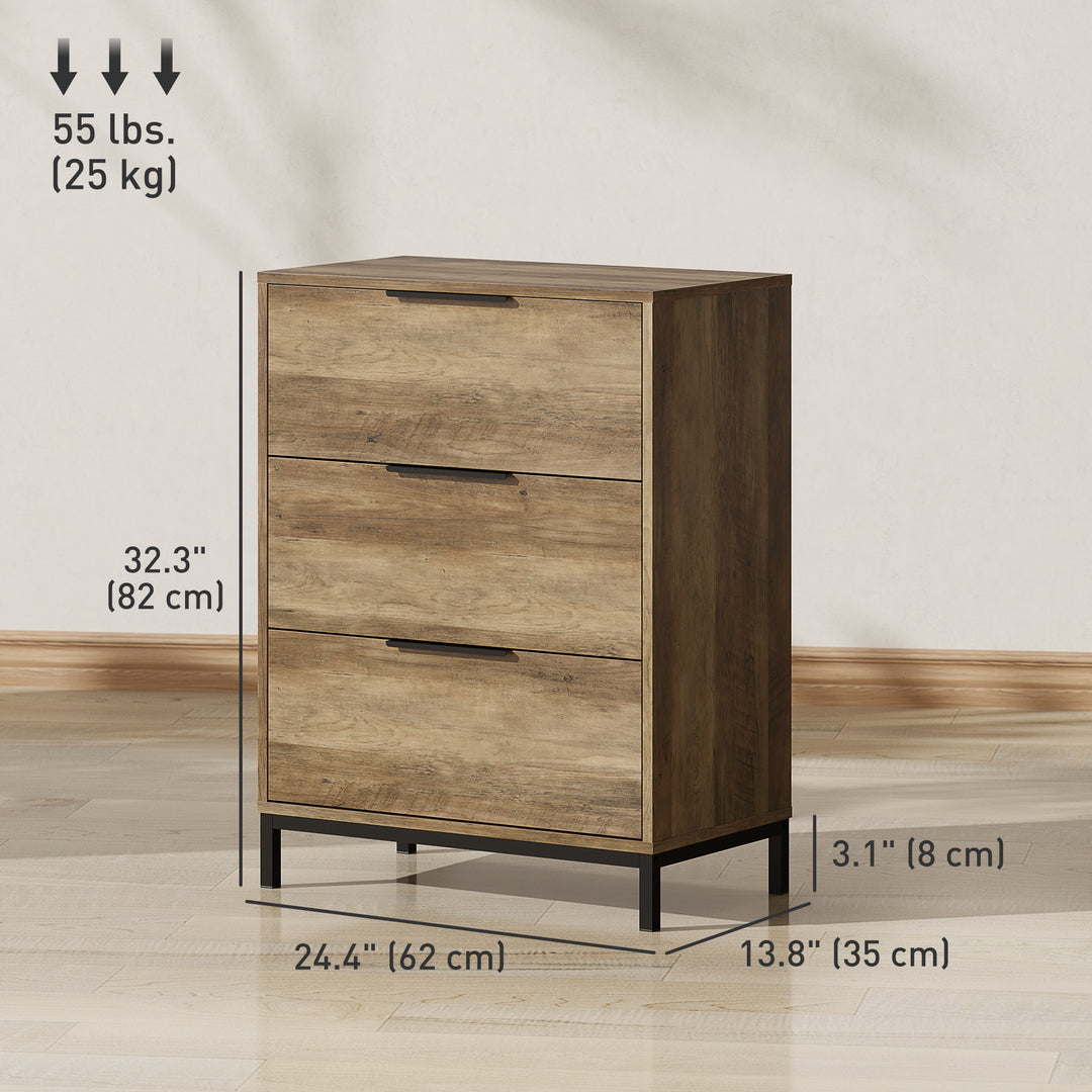 HOMCOM Dresser for Bedroom, 3 Drawer Dresser Tower, Chest of Drawers for Hallway, Entryway, Closet, Natural