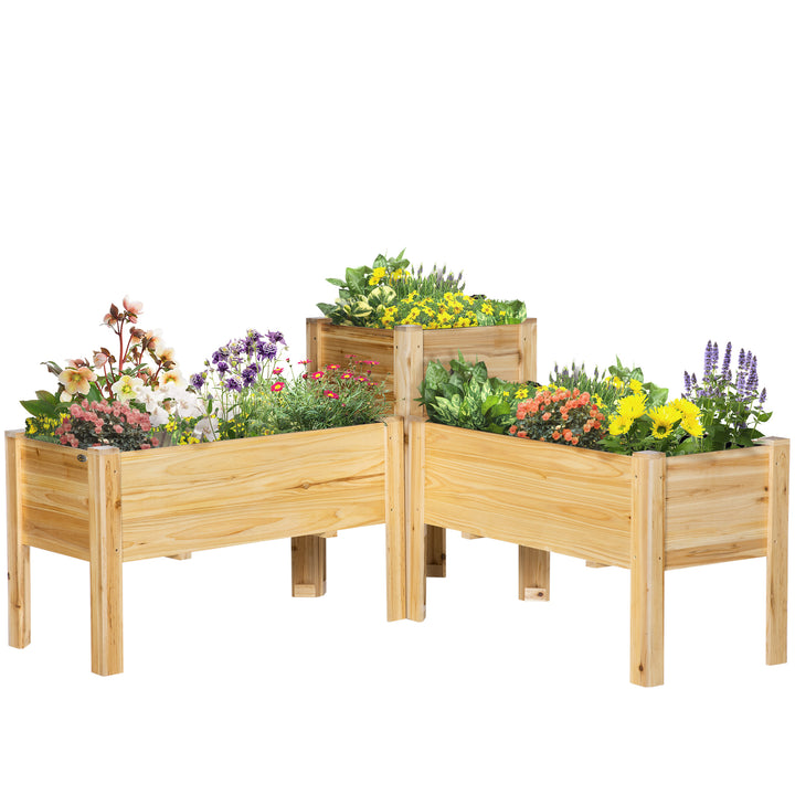 Outsunny Raised Garden Bed Set of 3, Wood Planter Box, Outdoor Freestanding Garden Boxes for Fruit Vegetable Flower Herb