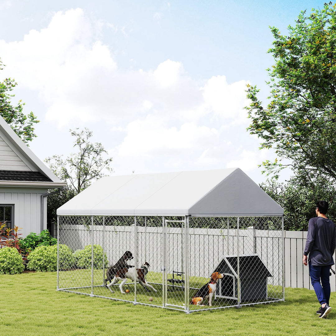 PawHut Galvanized Steel Outdoor Dog Kennel with Roof, Safety Lock, for Backyard, 13.1' x 7.5' x 7.8'