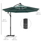 Outsunny 10ft Outdoor Cantilever Hanging Offset Umbrella with Solar LED Lights, Crank, Cross Base, Aluminum Frame, Green