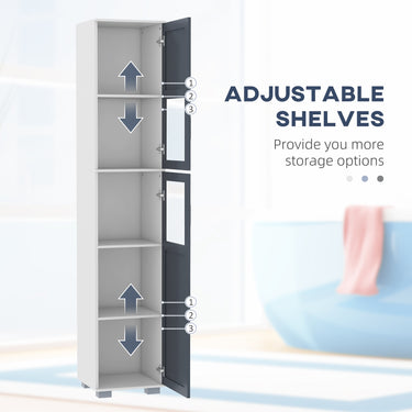 kleankin 75" Tall Bathroom Storage Cabinet, Narrow Bathroom Cabinets with Matte Glass Doors and 5-tier Shelving, White & Grey