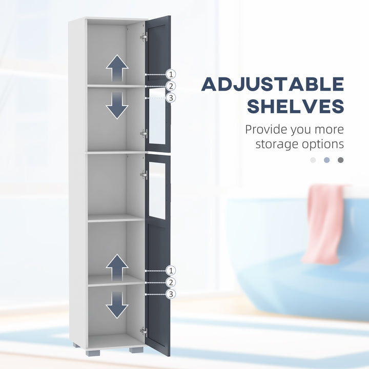 kleankin 75" Tall Bathroom Storage Cabinet, Narrow Bathroom Cabinets with Matte Glass Doors and 5-tier Shelving, White & Grey