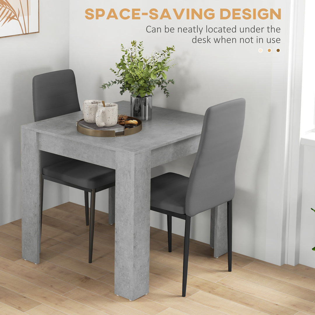 HOMCOM Dining Table Set for 2, Square Kitchen Table and Chairs, Dining Room Table and PU Leather Upholstered Chairs, Grey