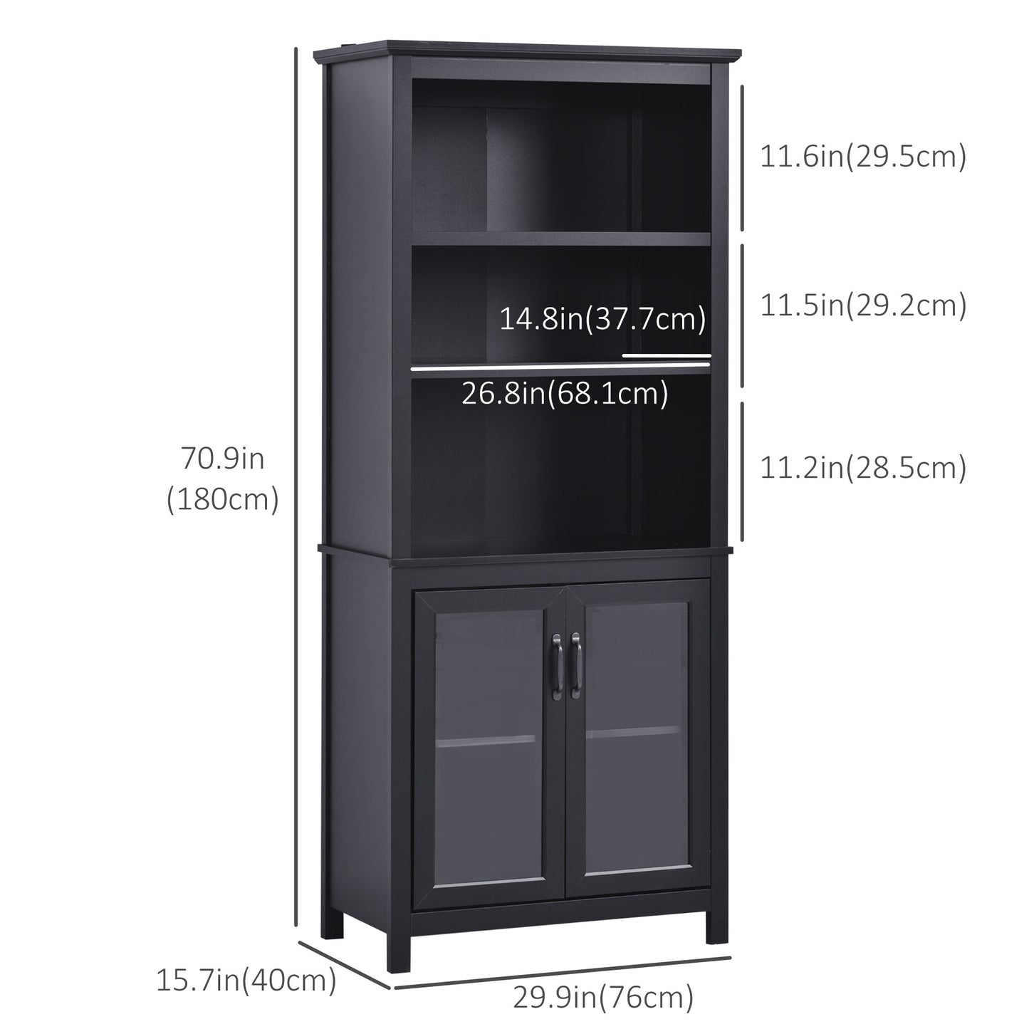 HOMCOM Multifunctional Storage Cabinet Bookcase with Adjustable Shelves Display Rack for Study, Kitchen, Living Room, White