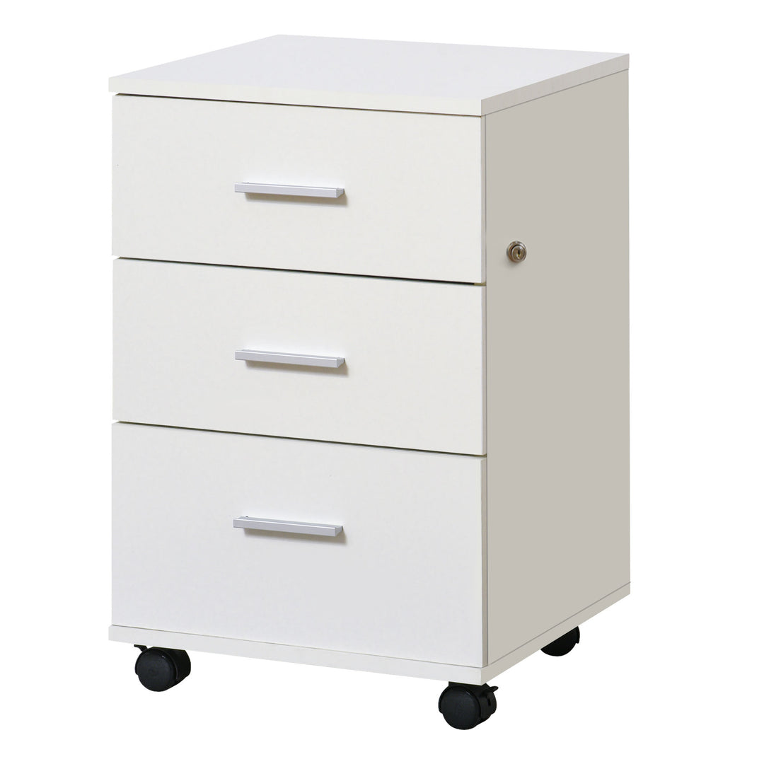Vinsetto Mobile Filing Cabinet with Wheels, 3 Drawer File Cabinet with Lock and Keys for Home Office, White
