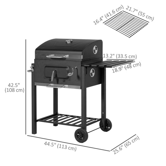 Outsunny BBQ Trolley Charcoal Grill Portable Stainless Steel Barbecue Tool Kits w/ Wheels Side Shelf for Camping Hiking Picnic