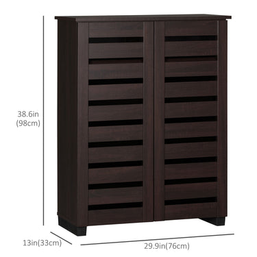 HOMCOM Narrow Shoe Cabinet with 2 Slatted Doors, Modern Shoe Storage Cabinet with Adjustable Shelves for Entryway, Hallway, Living Room, Holds 15 Pairs, Dark Brown