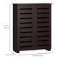 HOMCOM Narrow Shoe Cabinet with 2 Slatted Doors, Modern Shoe Storage Cabinet with Adjustable Shelves for Entryway, Hallway, Living Room, Holds 15 Pairs, Dark Brown