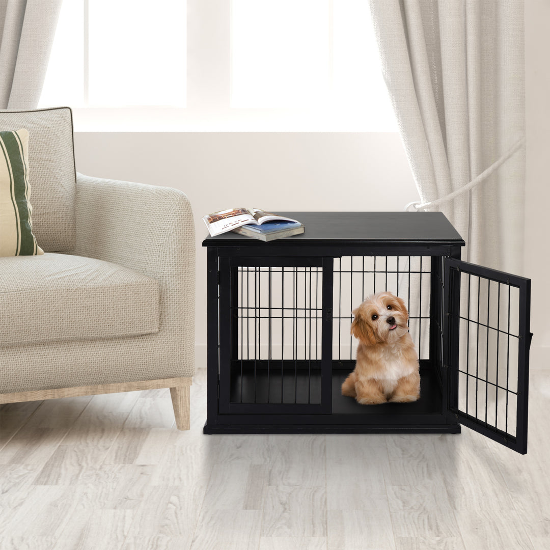 PawHut 26" Wooden Dog Cage with Double Door Entrance & Simple Modern Design, Brown