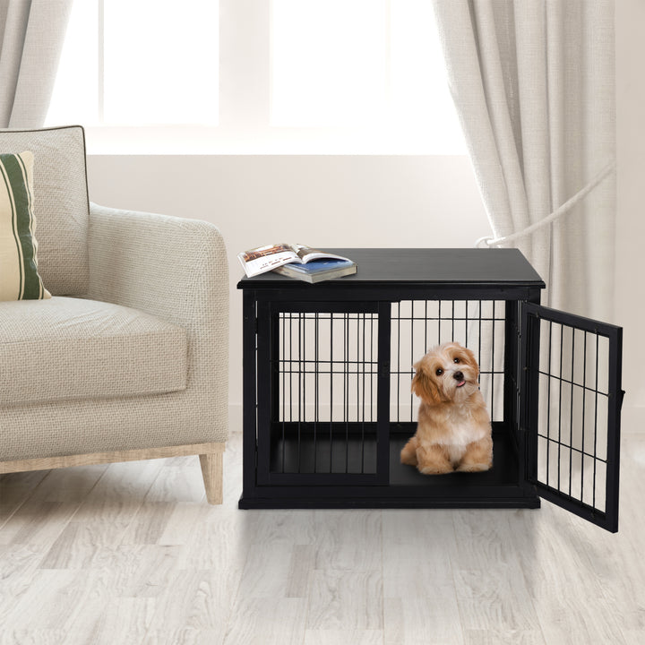 PawHut 26" Wooden Dog Cage with Double Door Entrance & Simple Modern Design, Brown