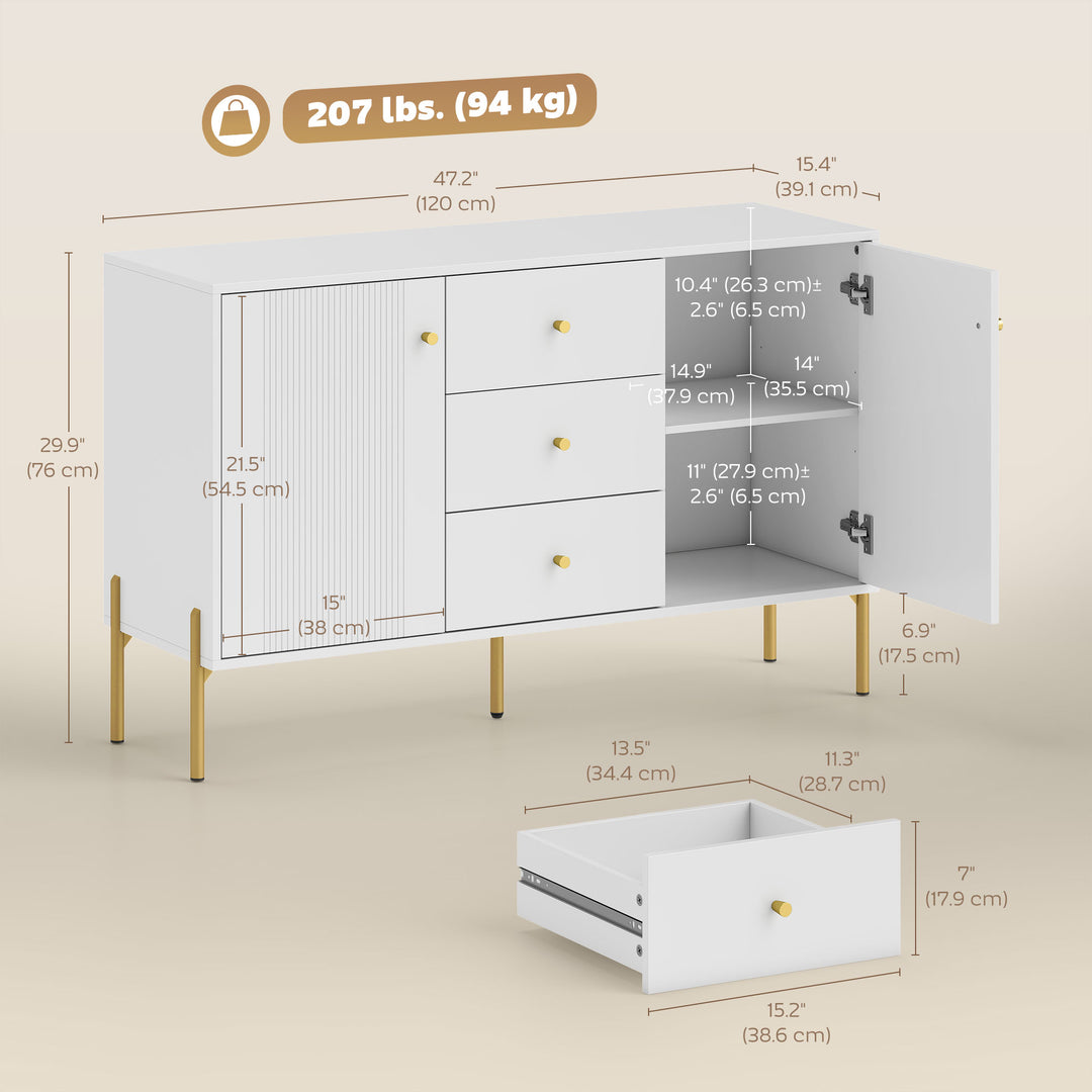HOMCOM Buffet Cabinet, Modern Sideboard with 3 Soft-Close Drawers and 2 Adjustable Shelves for Living Room, Kitchen, Black