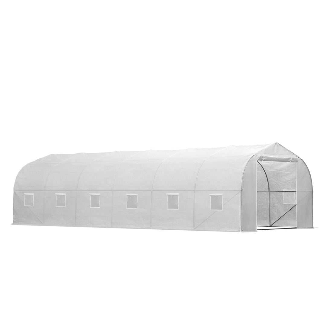 Outsunny 26' x 10' x 7' Large Steeple Walk-in Greenhouse Outdoor Garden Plant Seed Tunnel Grow Tent Steel Frame, Green