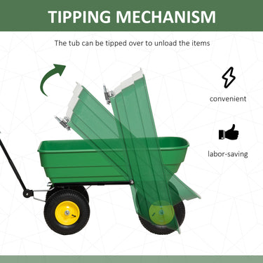 Outsunny Garden Dump Cart Heavy Duty 440lbs Wagon with Steel Frame and 12" Pneumatic Tires, Green