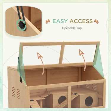 PawHut Rat Cage, Hamster Cage Wooden with Suspension Bridge, Ladders, Openable Top, Hut, Platform, for Gerbils Mice