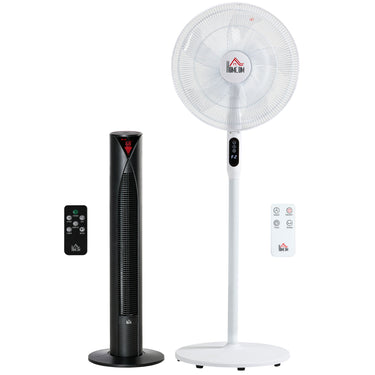 HOMCOM Tower Fan and 16" Pedestal Fan Set, with Remote Control, Height Adjustable, Tilted Head, Timer, Oscillating Standing Fan, Stand Floor Fans for Bedroom, White