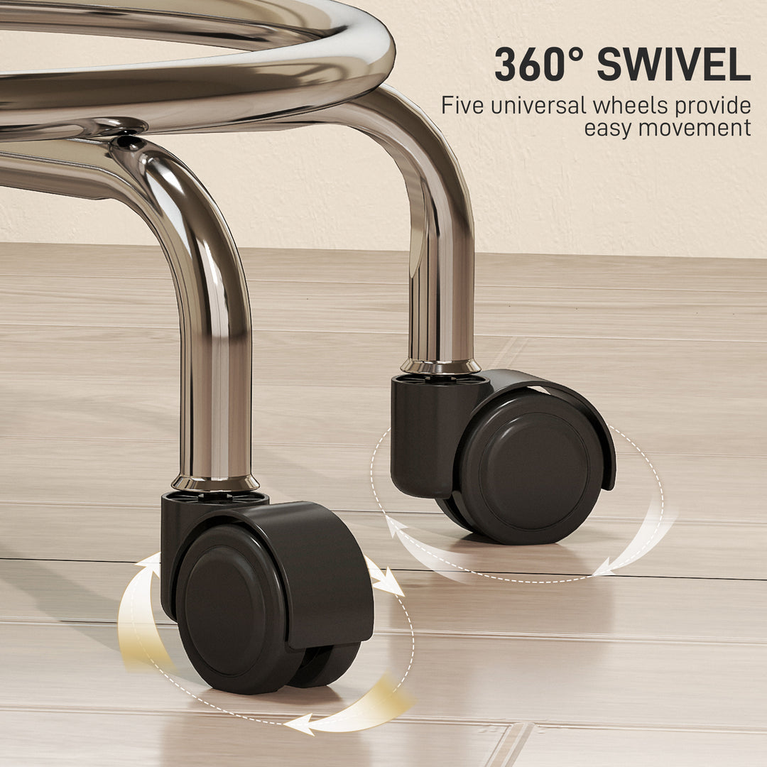 HOMCOM PU Leather Rolling Stool, Height Adjustable Swivel Salon Chair with Backrest and Foot Rest for Spa, Tattoo, Black