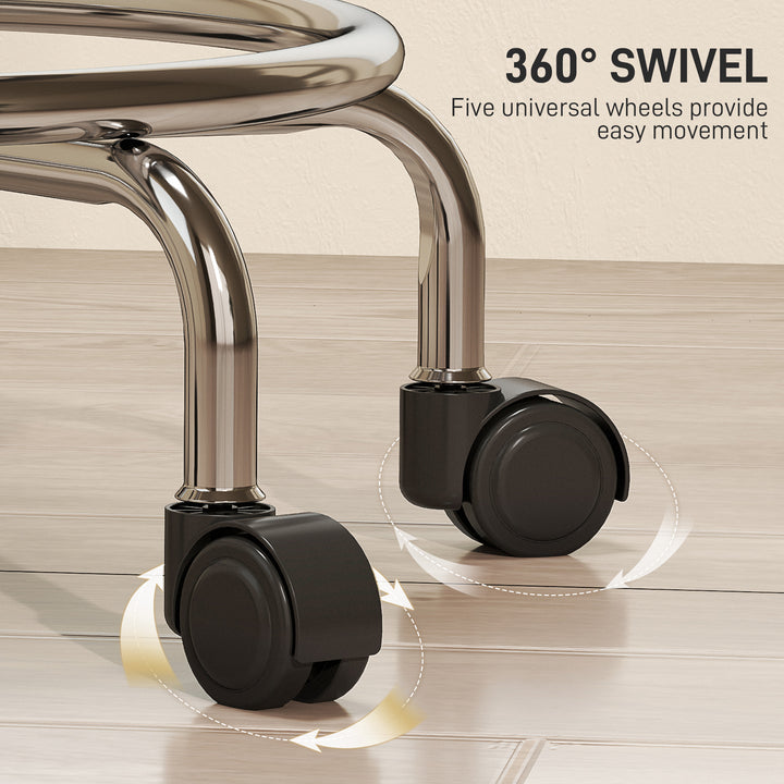 HOMCOM PU Leather Rolling Stool, Height Adjustable Swivel Salon Chair with Backrest and Foot Rest for Spa, Tattoo, Black