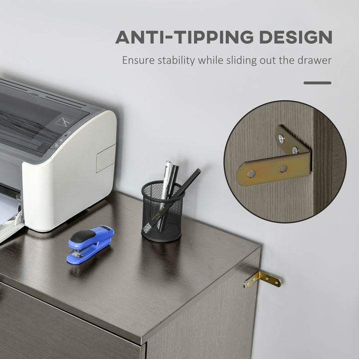 Vinsetto 2 Drawer File Cabinet with Lock, Office Filing Cabinet, Hanging Bar for Letter Size, Home Office, Grey