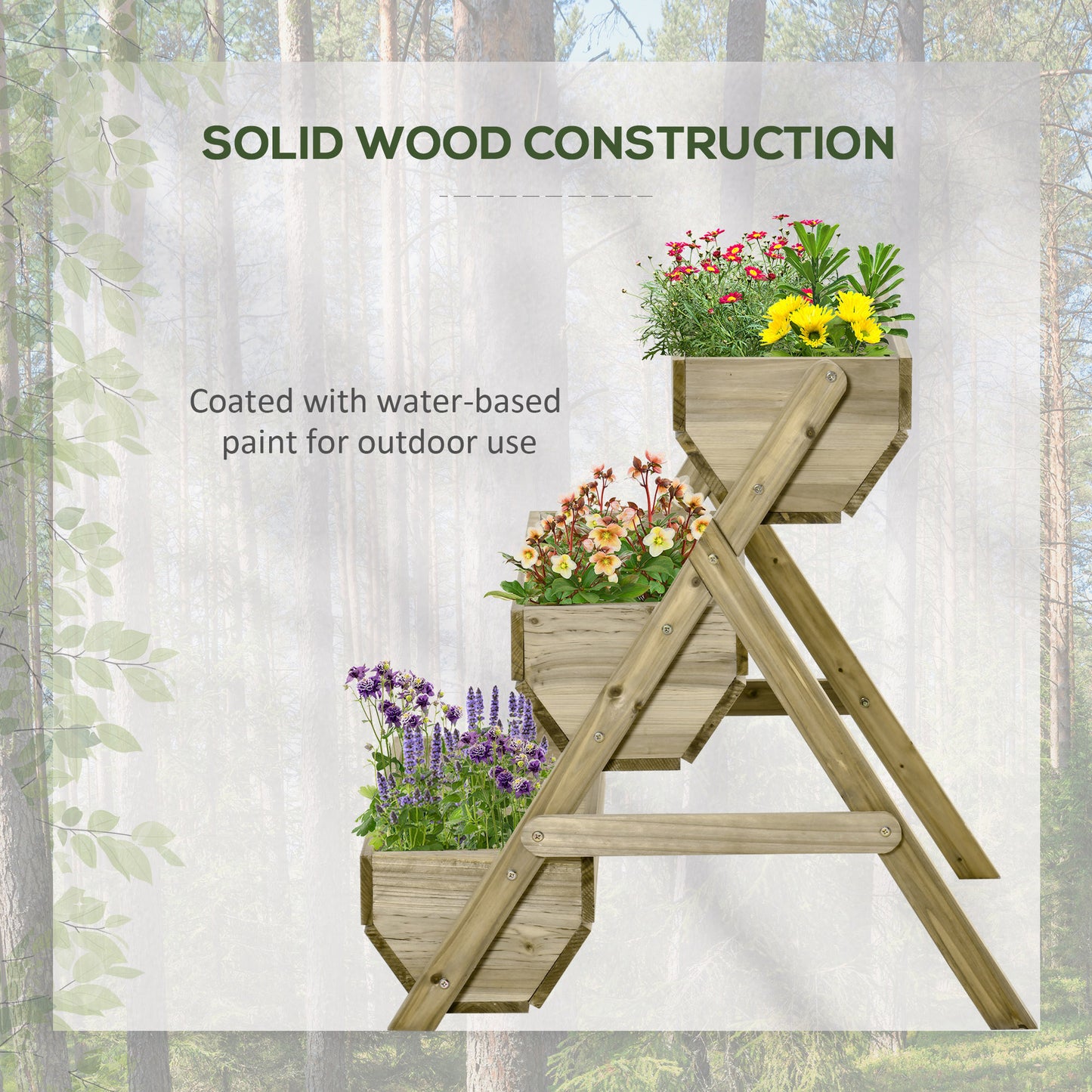 Outsunny 3 Tier Elevated Planter Box, Vertical Wooden Raised Garden Bed for Flowers, Vegetables, Herbs, 26" x 30" x 30", Green