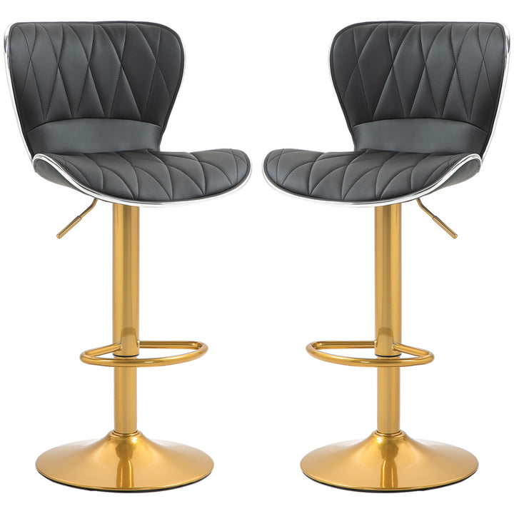 HOMCOM Counter Height Bar Stools Set of 2, Adjustable Height Bar Chairs with Swivel Seat, PU Leather Upholstery