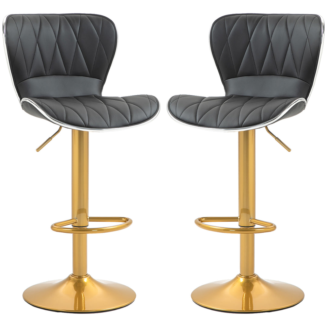 HOMCOM Counter Height Bar Stools Set of 2, Adjustable Height Bar Chairs with Swivel Seat, PU Leather Upholstery