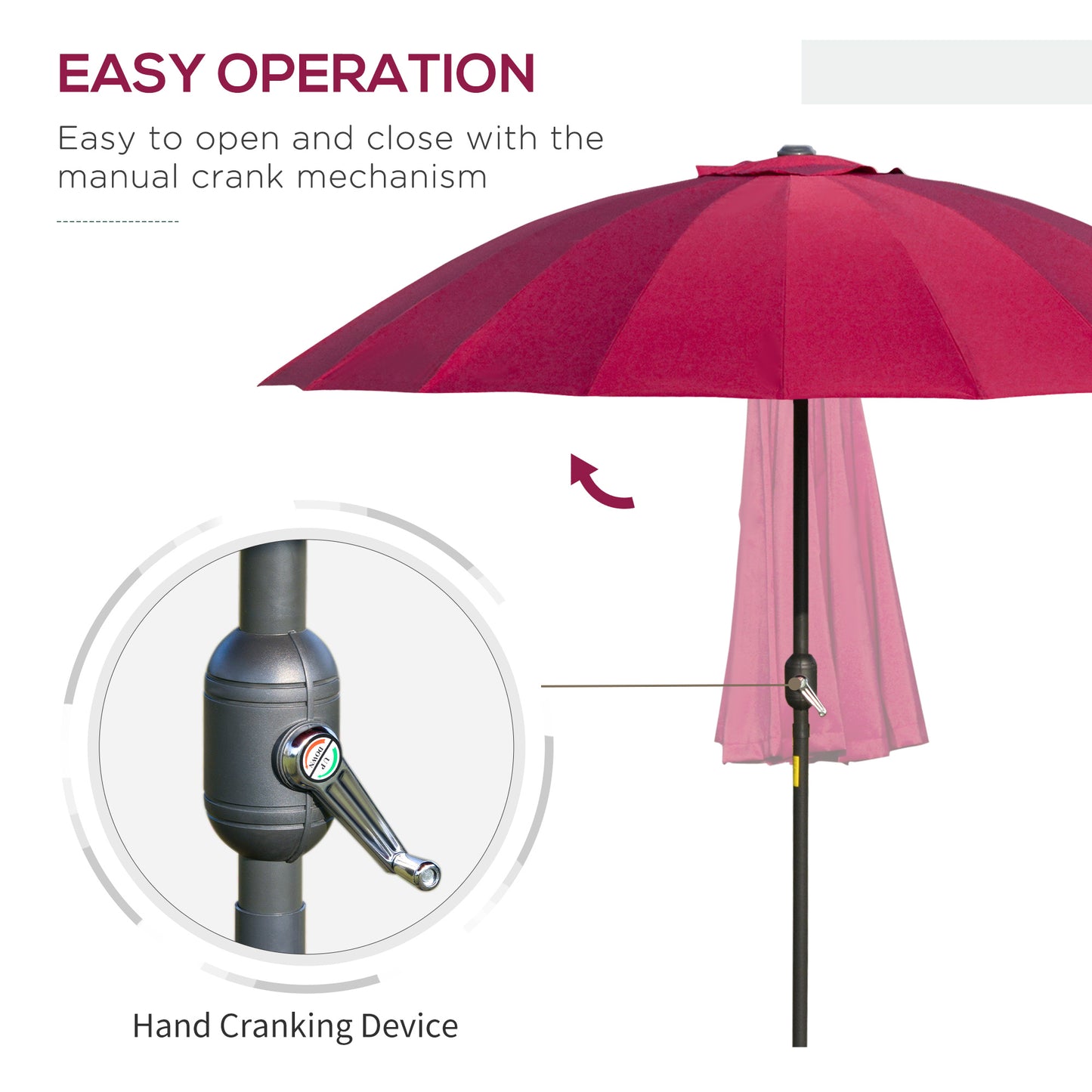 Outsunny 8ft Shanghai Garden Parasol Umbrella with Crank & Tilt, Adjustable Outdoor Sun Shade, Dark Grey