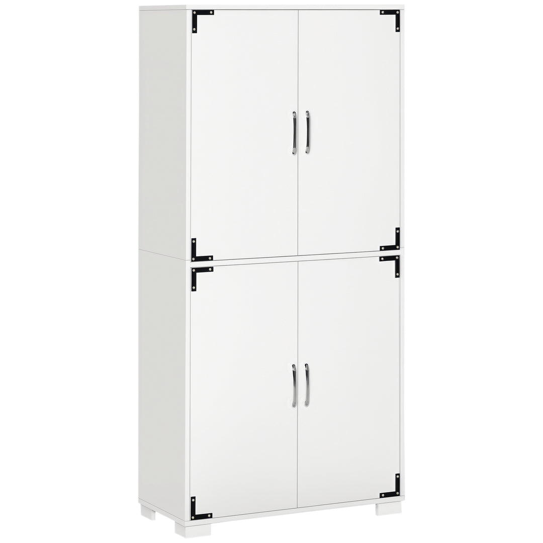 HOMCOM Farmhouse Kitchen Pantry Storage Cabinet with 4 Doors, Kitchen Cabinet with Shelves, White