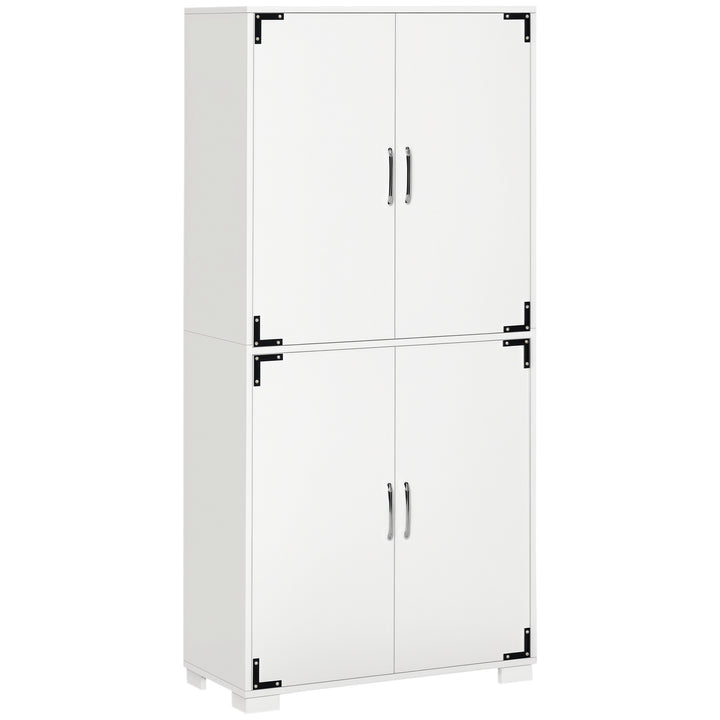 HOMCOM Farmhouse Kitchen Pantry Storage Cabinet with 4 Doors, Kitchen Cabinet with Shelves, White