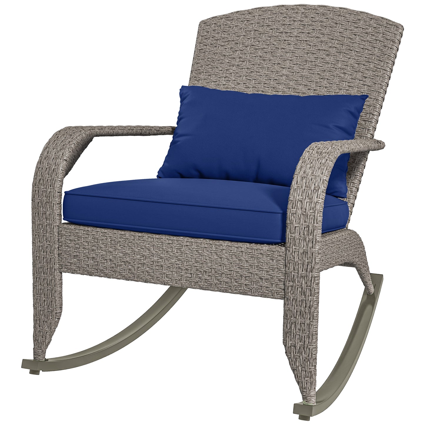 Outsunny Adirondack Chair, Outdoor Wicker Rocking Chair with High Back, Seat Cushion and Pillow for Porch, Balcony, Cream White