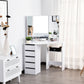 HOMCOM Corner Vanity Desk with Mirror, Makeup Vanity Table with 5 Drawers and Open Shelves, Dressing Table with 3-piece Mirror for Bedroom, Black