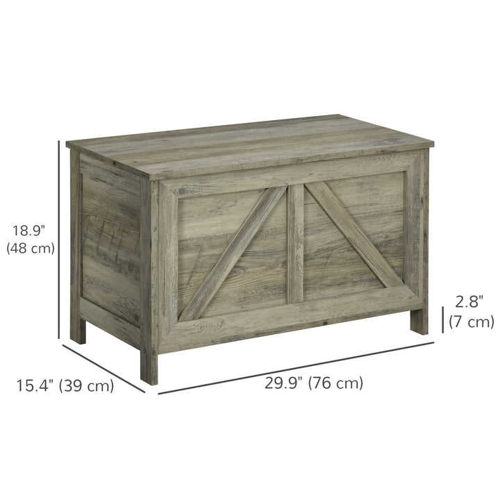 HOMCOM Storage Trunk Box Organizer with Farmhouse Panel Safety Hinge to Open Up 100° Natural
