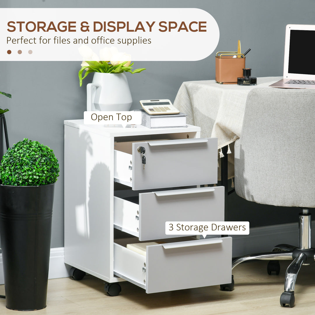 HOMCOM 3 Drawer File Cabinet with Wheels, Vertical Filing Cabinet with Lock, Grey