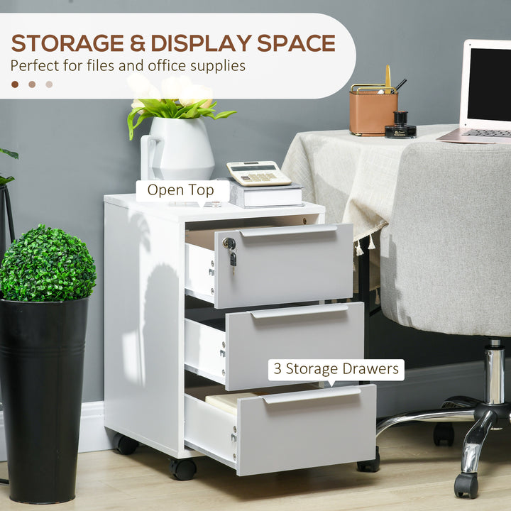 HOMCOM 3 Drawer File Cabinet with Wheels, Vertical Filing Cabinet with Lock, Grey