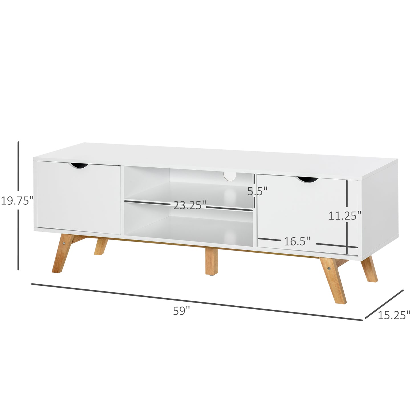 HOMCOM Modern Wooden TV Stand with 2 Storage Cabinet Stand for TV's up to 65" for Living Room Office, Storage Entertainment Center, White